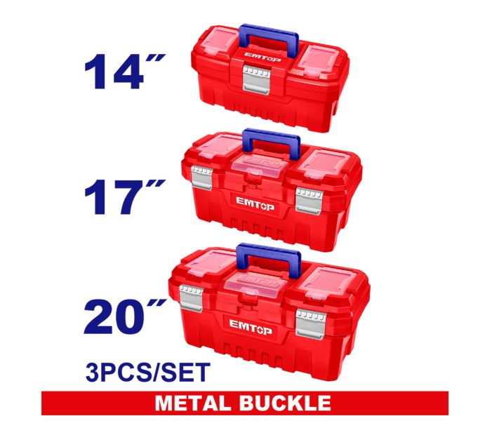 Caja Plástica de Herramientas con Hebillas Metálicas de 3 PCS 14", 17" y 20", EMPOT