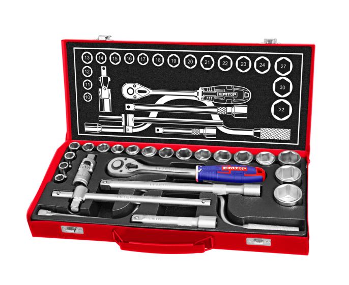 Juego de Dados Industrial con 24, 25 y 28 PCS de 1/2", EMTOP
