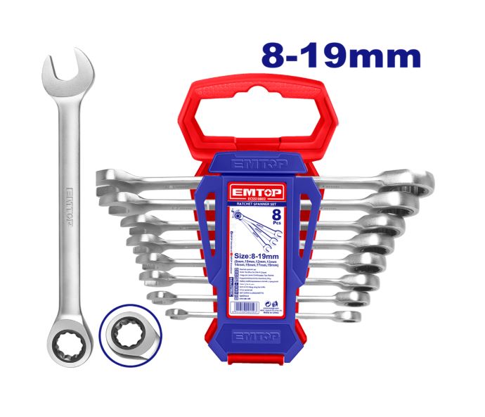 Juego de Llaves Combinadas 8 Pcs de 8 a 19 mm, EMTOP