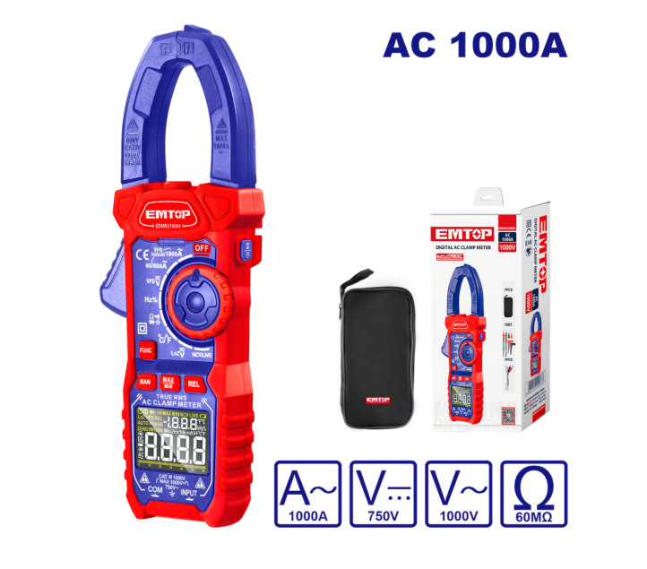 Amperímetro Industrial con Gancho Digital de 600 V y 1000 A, EMTOP