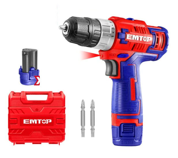 Taladro Inalámbrico Atornillador y Percutor de 12 V, EMTOP