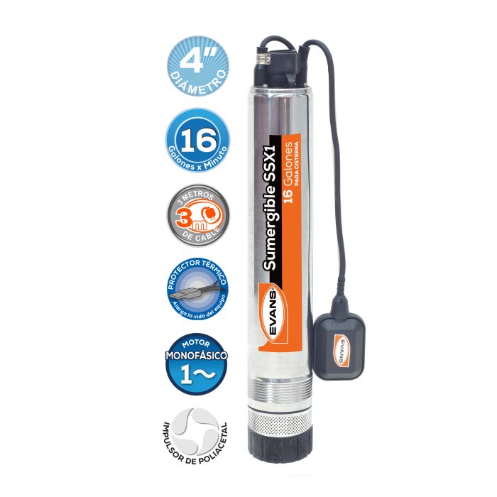 Bomba de Agua Tipo Lapicero en Acero Inox de 0.5 a 2 Hp, Evans
