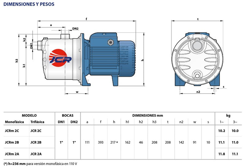 Bomba de Agua Jet Autocebante Serie JCR de 0.5 a 1.5 Hp, Pedrollo