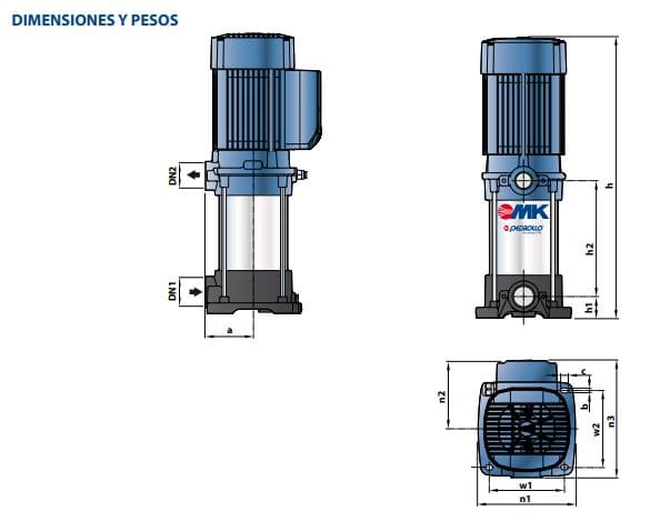 Bomba de Agua Multietapa Verticales Serie MK de 2 a 3 Hp, Pedrollo