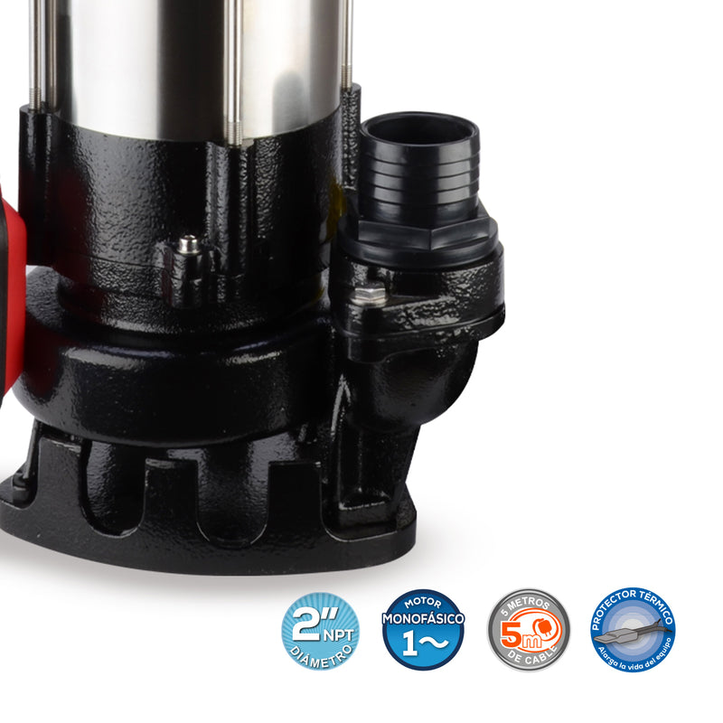 Bomba de Agua Eyectora Tipo Achique en Acero Inox para Aguas Sucias de 1 Hp, Evans