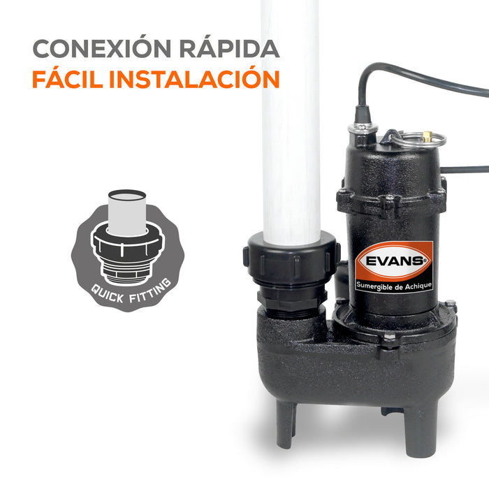 Bomba de Agua Eyectora para Aguas Negras de 0.5 Hp, Evans