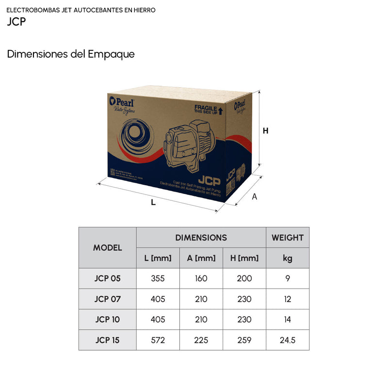 Bomba de Agua Jet Autocebante de 0.5 a 1.5 Hp, Pearl