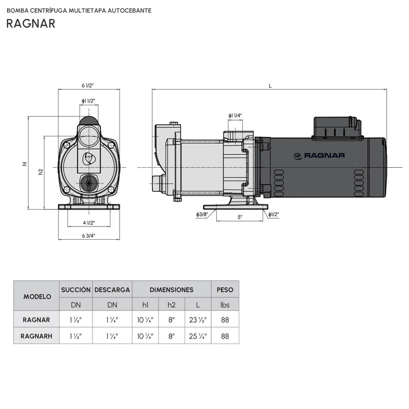 Bomba de Agua Multietapas Horizontal Serie Ragnar de 2 Hp, Pearl