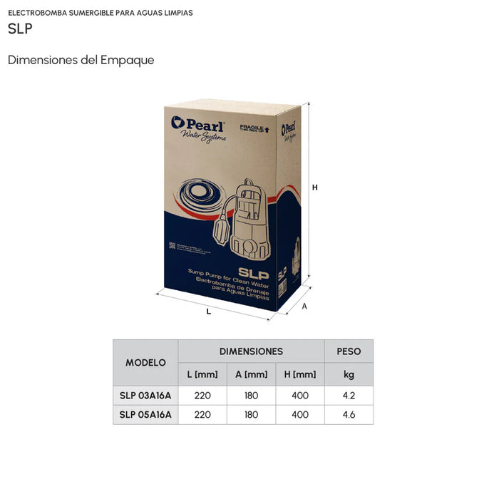 Bomba de Agua Eyectora para Drenaje de Aguas Limpias de 0.3 a 0.5 Hp, Pearl