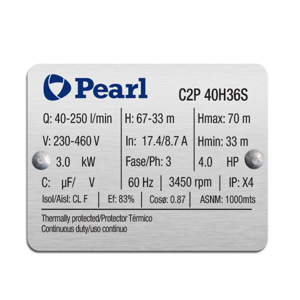 Bomba de Agua Centrífuga Serie C2P de 2 a 5.5 Hp, Pearl