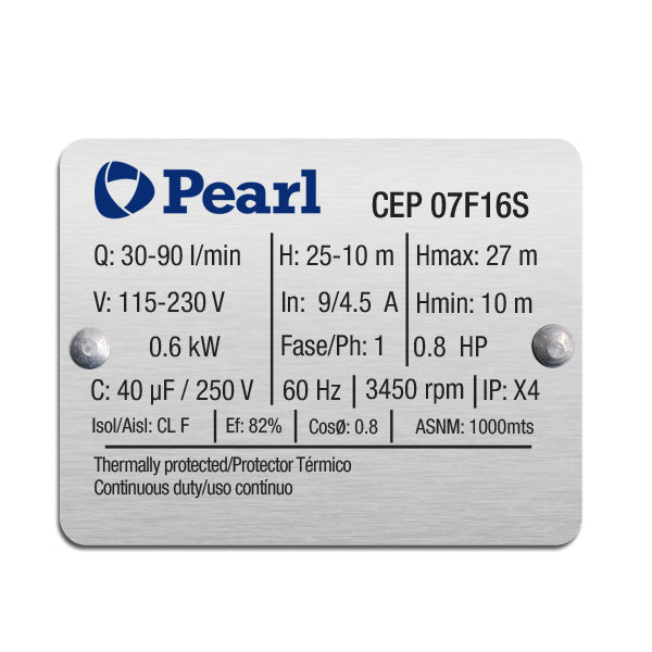 Bomba de Agua Centrífuga Serie CEP de 0.5 a 1.5 Hp, Pearl