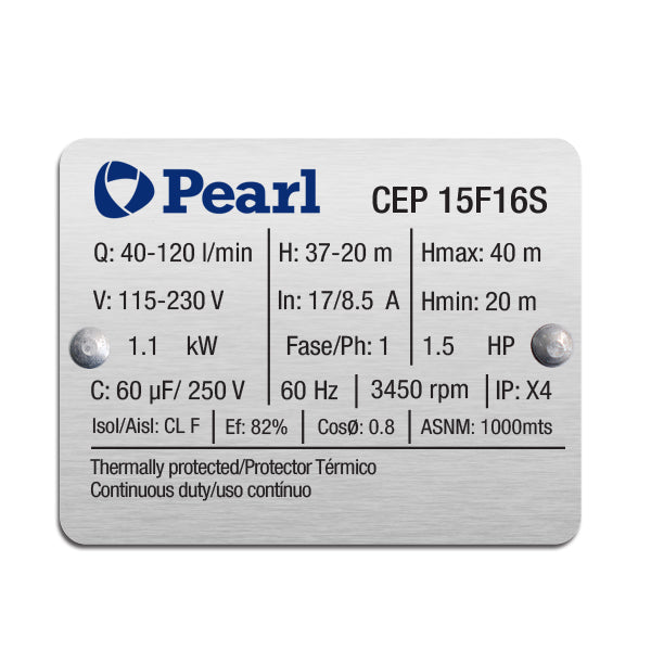 Bomba de Agua Centrífuga Serie CEP de 1 a 1.5 Hp, Pearl
