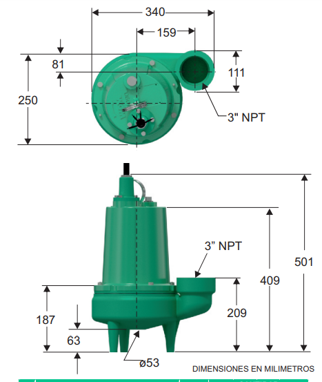 Bomba de Agua Eyectora para Drenaje Serie NE de 5 a 10 Hp con Motor 1.800 RPM, Barnes
