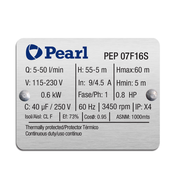 Bomba de Agua Periférica Serie PEP de 0.7 a 2 Hp, Pearl
