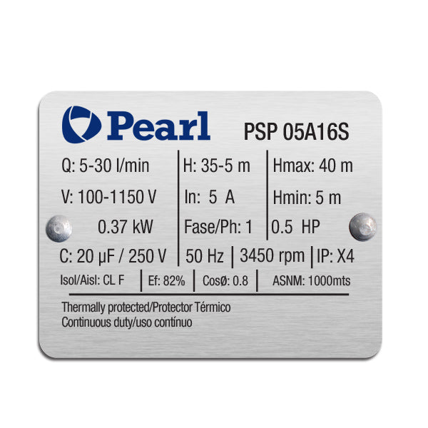 Bomba de Agua Periférica Autocebante de 110 V con 0.5 Hp, Pearl