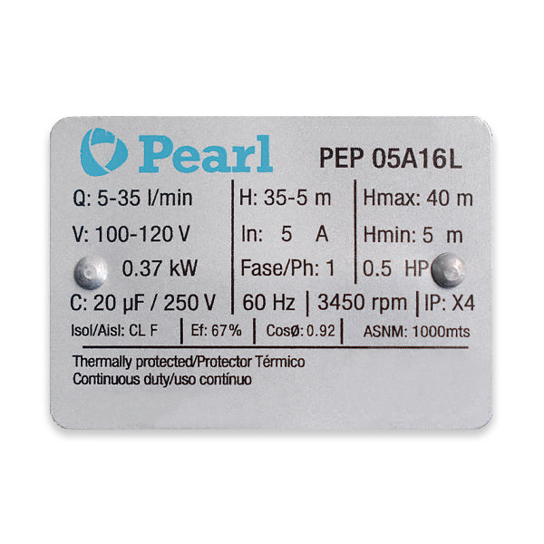 Bomba de Agua Periférica Serie PEP de 0,5 Hp, Pearl